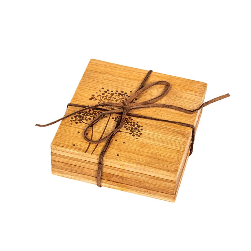 Eco Bamboo Hand Hand Craft Non Slip Beer Coaster 4 Set